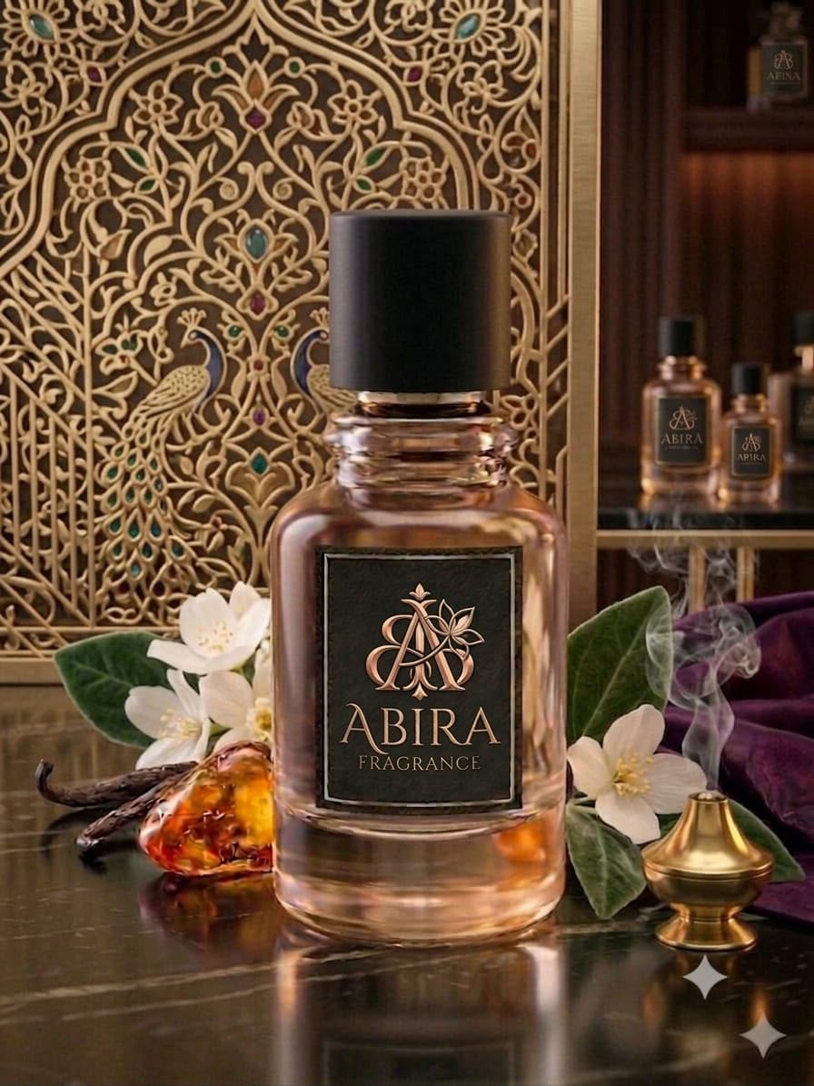 Abira Fragrance luxury perfume bottle with oriental gold ornament